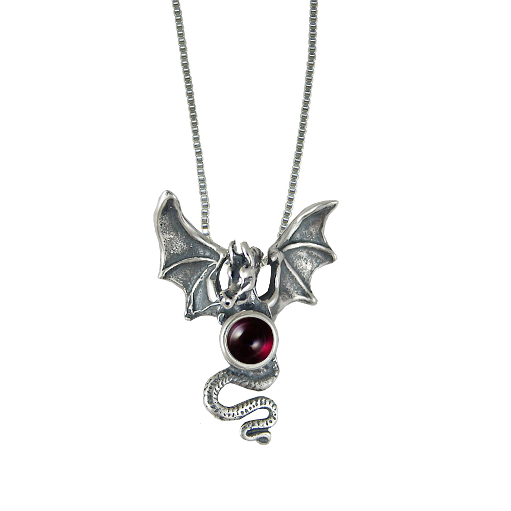 Sterling Silver Dragon of Protection Pendant With Garnet